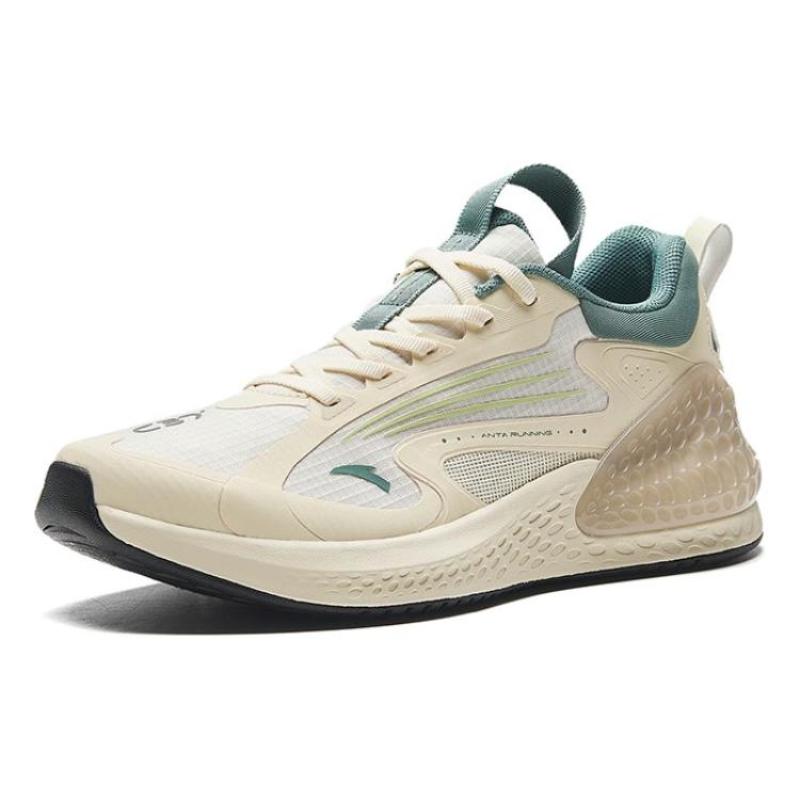 Anta C37+ Slip Resistant Abrasion Resistant Low Top Casual Running Shoes Men's Beige White Green Sneakers 922235537-6
