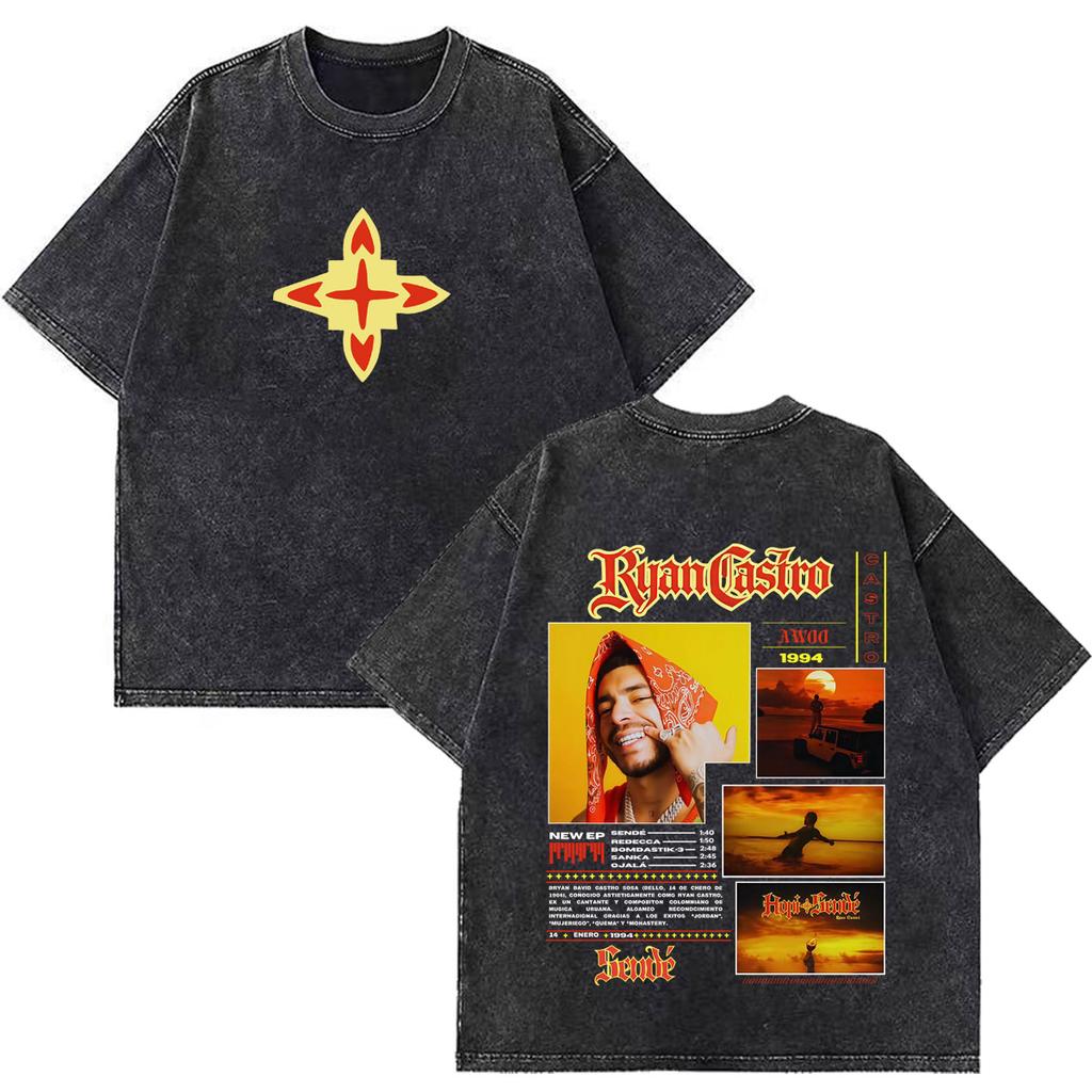 Rapper Ryan Castro Sende Latam Album Tour 2026 Magliette Stampate Unisex Unisex Hip Hop T Shirt Estive Cotone Ampio Vintage Lavate T-shirt