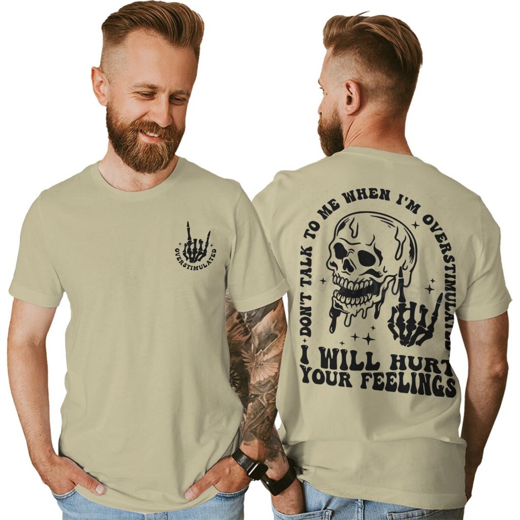 Skeleton Fun Unisexs Dark Humor Tshirts Dont Talk To Me When Im Overstimulated Rock Roll Graphic Tee Vintage Male Tshirts
