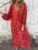 Women's Long Sleeve V-Neck Loose Fit Leopard Print Maxi Dress with Pockets, Multiple Colors & Patterns