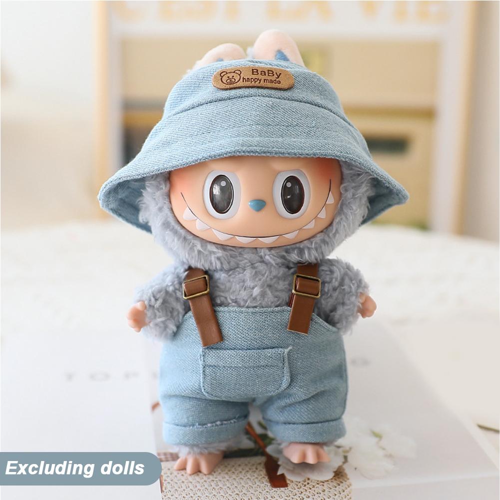 For 17cm Doll Clothes Fashion Bucket Hat Overalls Doll Clothes Color Match Hoodies Dolls Accessories Cute Decoration Little Clothes