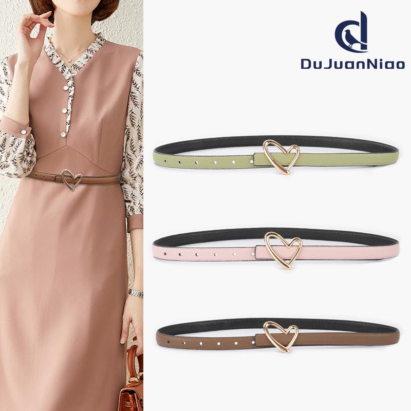 

Women S First Layer Cowhide Leather Women S Belt Casual Pants Jeans Thin Width 1.8Cm Can Be Used On Both Sides 105cm кавовий