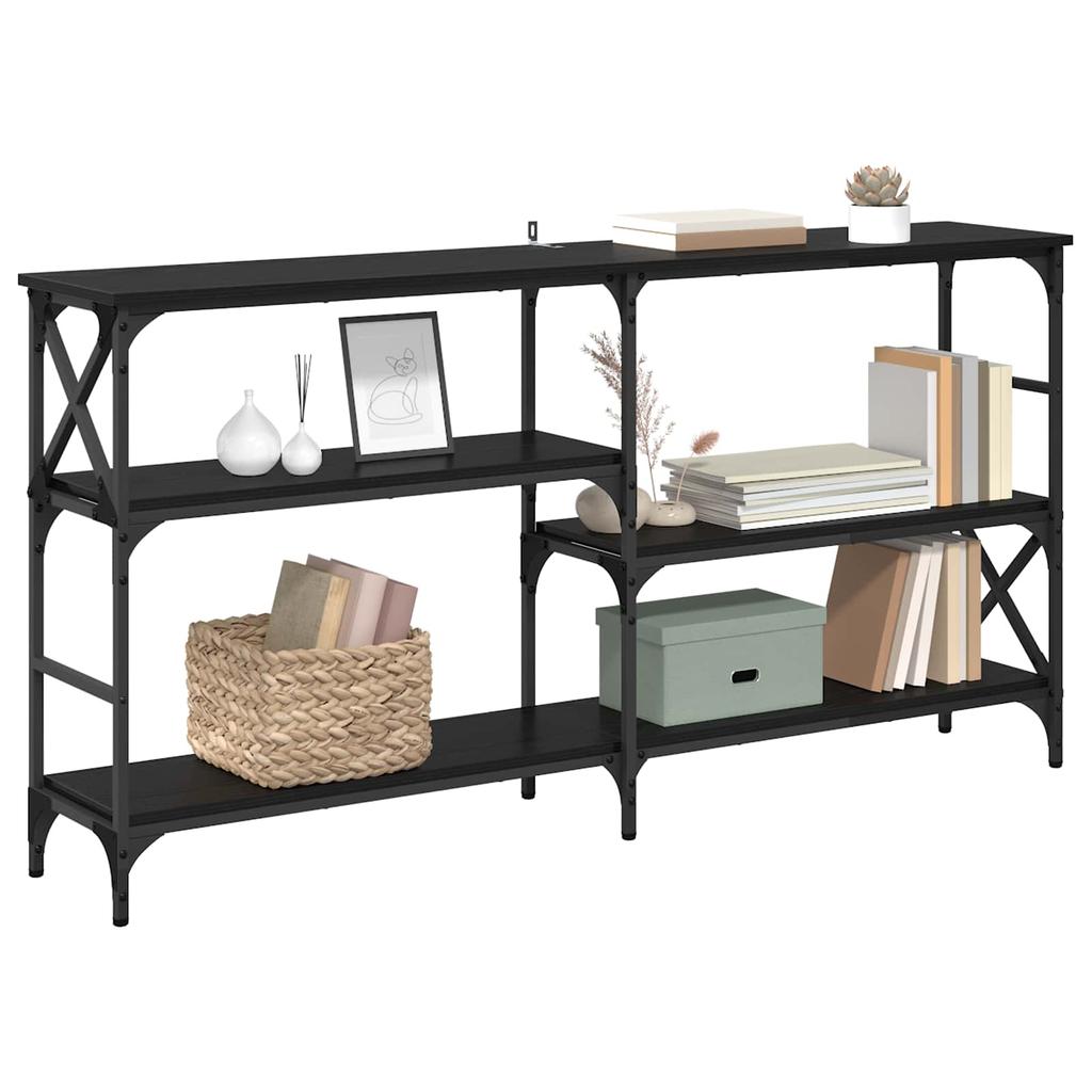 Console Table with Shelf Black Oak Effect 150 X 29 X 76.5 Cm