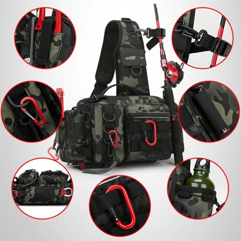 Fishing Equipment Backpack Bait Box Equipment Storage Bag Men's Fishing Backpack with Pole Holder Sling Shoulder Bag Multifunctional Waist Chest Bag