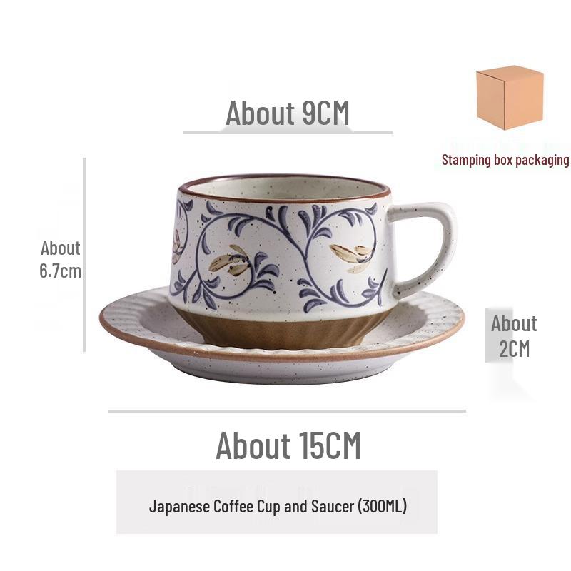 Elegant Niche Ceramic Coffee Cup and Saucer Set In Retro Coarse Pottery Design
