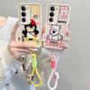 KEYSION Cartoon Cute Plush Embroidery Case for VIVO V40 Lite with Lanyard PU Leather Shockproof Phone Cover for VIVO Y200 5G Y19S