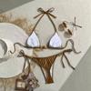Women's bikini and new camisole triangle set, shiny brown swimsuit, two-piece push up swimsuit