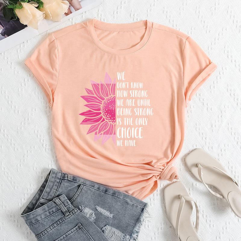 

Летние женские свободные повседневные футболки с круглым вырезом из чистого хлопка с принтом в виде букв и цветов с короткими рукавами для женщин 3XL