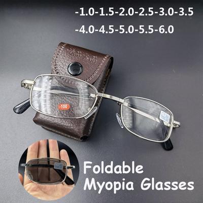 Lunettes de myopie photochromiques rectangulaires pliables pour hommes, monture métallique or argent, Anti lumière bleue, finition UV, lunettes de myopie