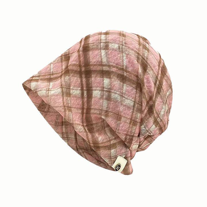Trendy Plaid Slouchy Hat - Unisex Pleated Beanie for Spring & Summer