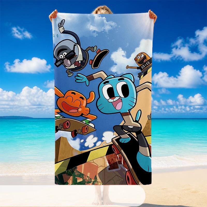 Quick Dry Beach Towel Amazing World of Gumball Pattern, Lightweight Absorbent Towel for Pool Beach Vacation Use