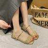 Large size flat slippers women's summer new rhinestone sequins one word belt outer wear fashion two wear sandals women