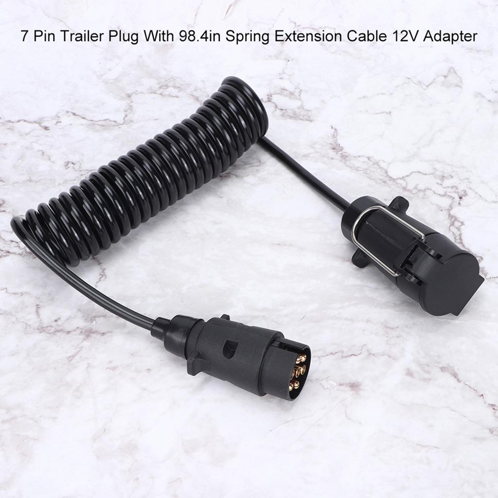 7 Pin Trailer Plug With 98.4in Spring Extension Cable 12V Wiring Adapter Connector Accessory