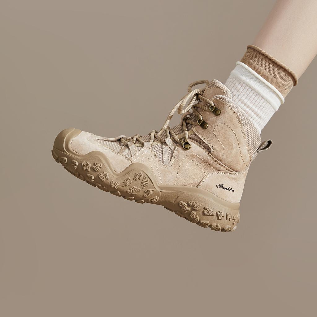 Travel hiking boots women's genuine leather shoes short boots British style wear-resistant hiking leather boots summer Martin boots women