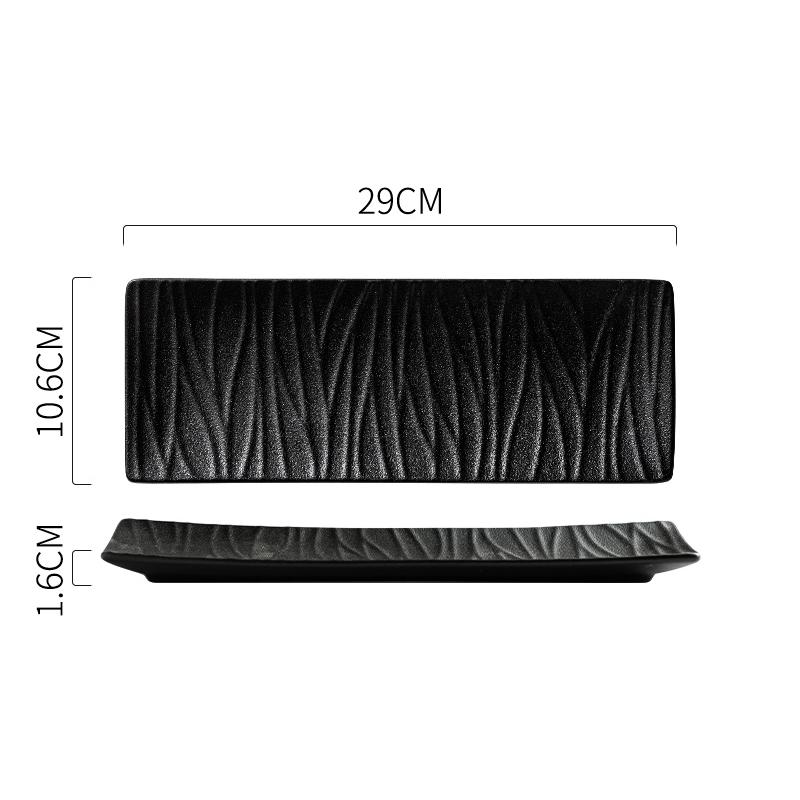 Assiette longue en céramique à texture relief de couleur unie, assiette à sushi, assiette à dessert, assiette à oiseaux rôtis, nourriture moléculaire, vaisselle créative