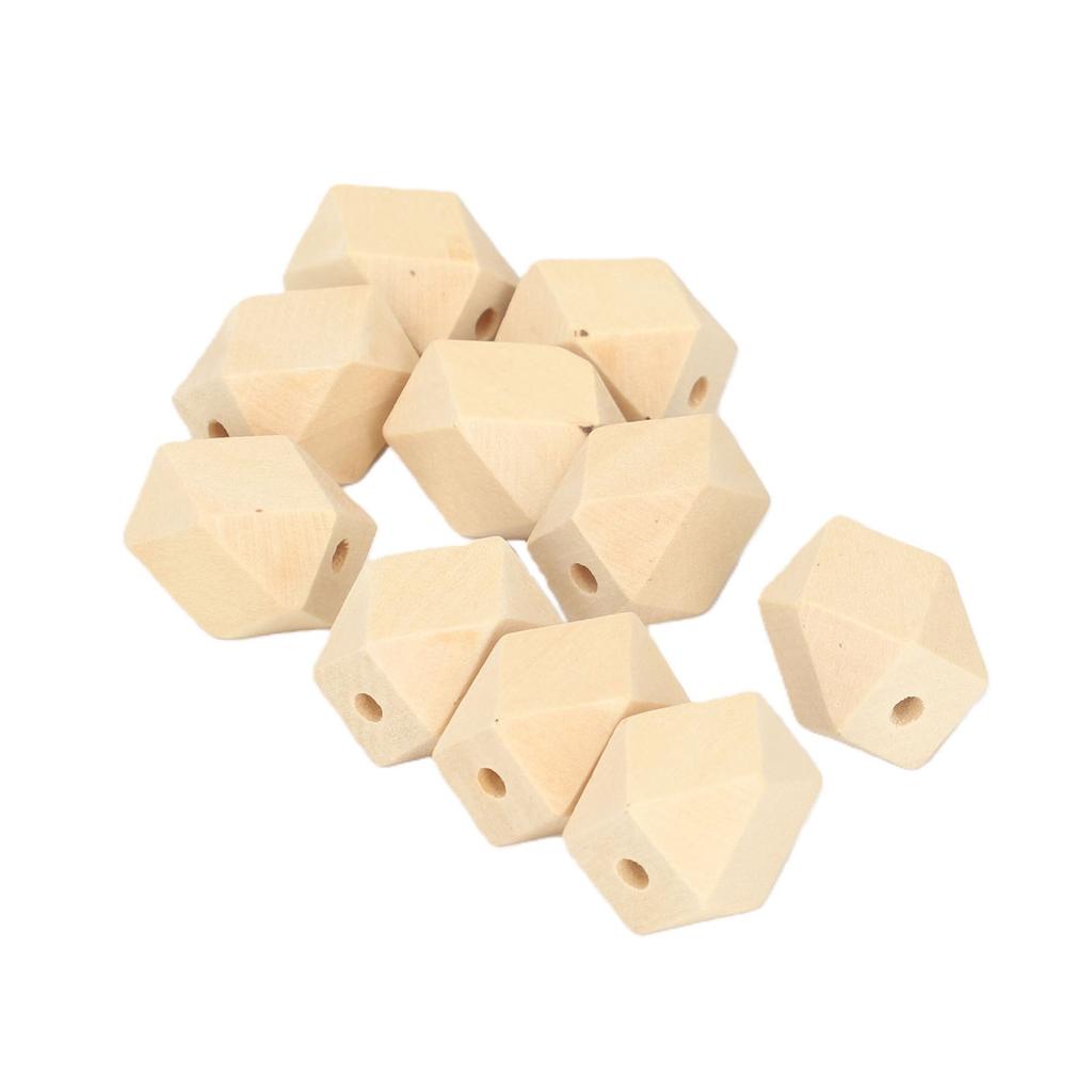 10pcs Unfinished Geometric Polyhedron Faceted Wooden Beads DIY Accessories (27*20mm)
