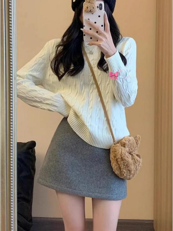Girls' High-Waist Woolen A-Line Skirt - Casual Slimming Hip-Hugging Short Skirt for Autumn/Winter