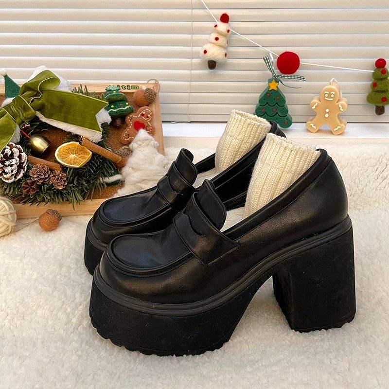 High-heeled Mary Jane small leather shoes women's platform heightening jk Japanese small loafers