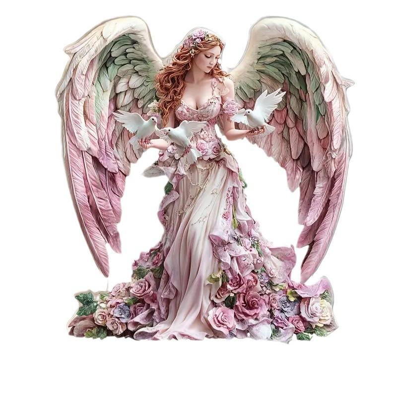 Bohemian Acrylic Angel Statue with Dove - Elegant Home Decor Piece