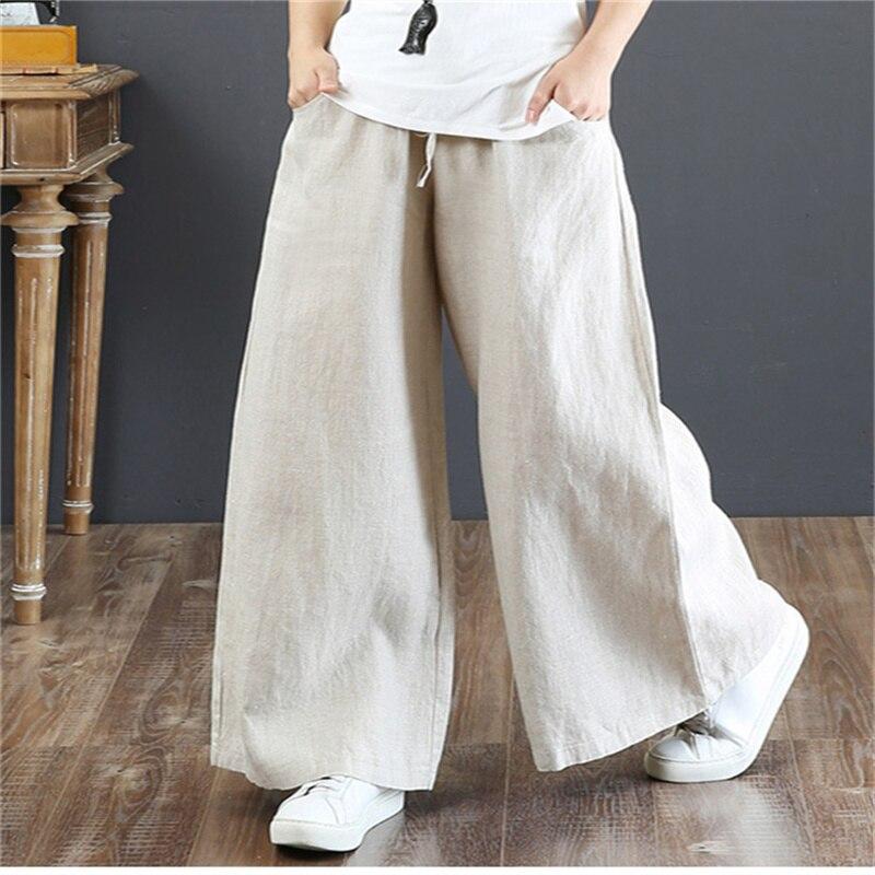 Spring Autumn Hip Hop Streetwear Female Solid Cotton Linen Wide Leg Pants Women Vintage Harajuku Boho Casual Ladies Trousers