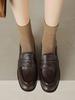 2025 New Flat-heeled Loafers Women's Tide Spring and Autumn New French Round Head Retro Single Shoes One-pedal Small Leather Shoes