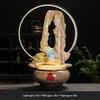 Zen Guanyin Buddha Statue with Golden Cicada Lamp and Flowing Water Fish Tank for Home Entrances.