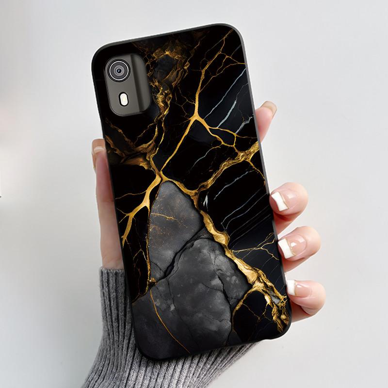 For Nokia C02 Phone Case Cute Funny Love Rabbit Animal Black Matte Soft TPU Protective Back Cover for Nokia C2 2nd Edition Case