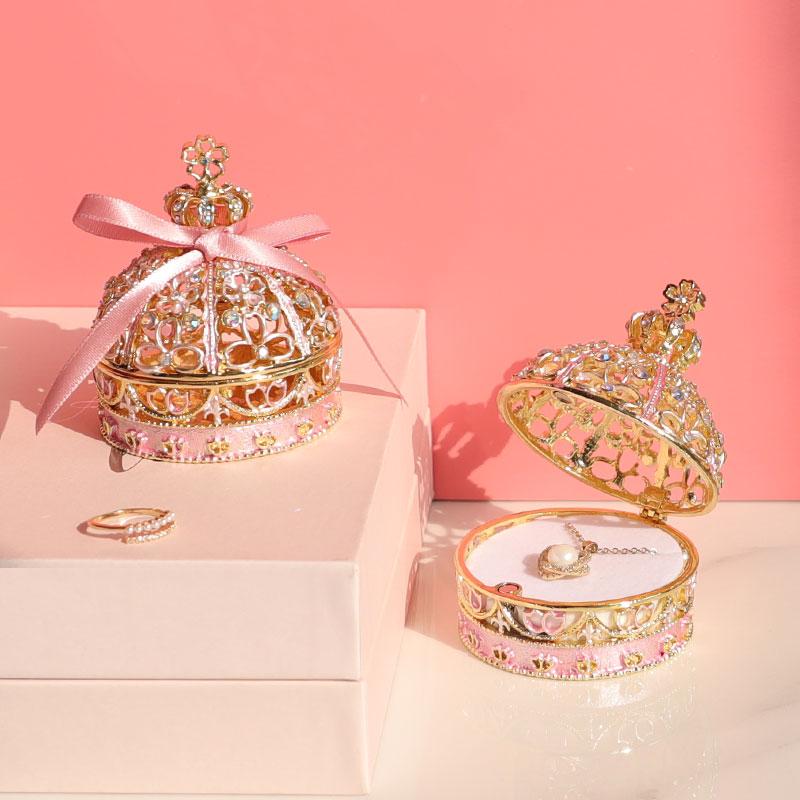 Boîte à Bijoux Couronne Élégant Organisateur de Bijoux Européen Sakura Boîte à Bague de Fiançailles Stockage Collier Fleur Boucles d'Oreilles
