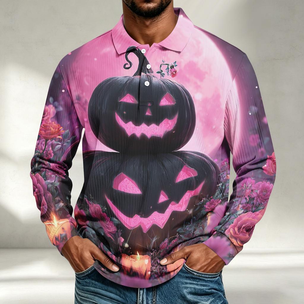 Men's Long Sleeve Shirt Halloween Print Loose Fit Casual Top