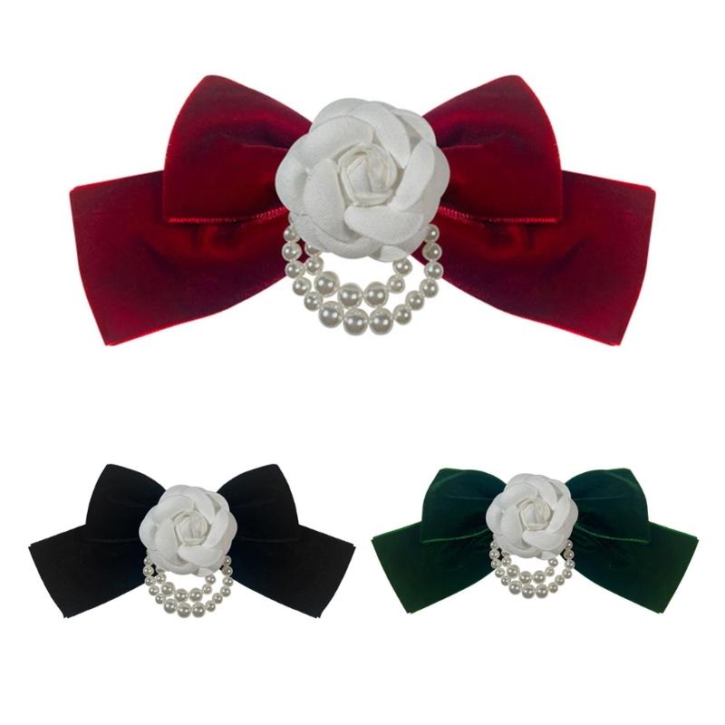 Camellia Flower Bow Corsage Brooch Pins Pearls Tassels Bowknot Collar Bow Tie