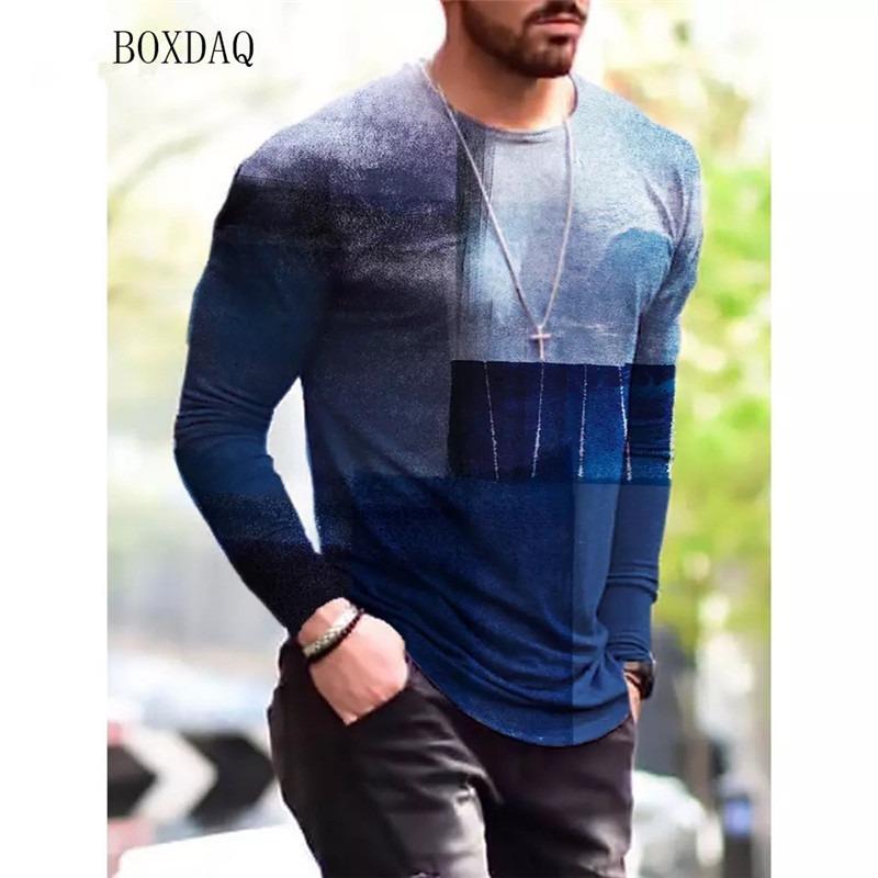 

Мужские футболки с принтом тай-дай с длинным рукавом и 3D-градиентным принтом весна-осень 6XL Мужская одежда больших размеров Повседневные футболки L