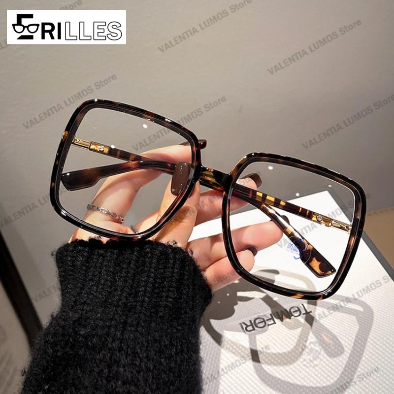Korean Style Large Frame Glasses, TR Square Blue Light Blocking Plano, Bare-Face Friendly Anti-Radiation, Lightweight & Chic