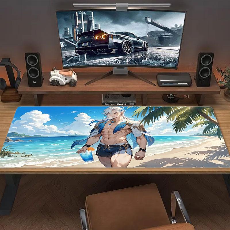 Beach Warrior Drink Large Size Mouse Pad Large Gaming Table Cushion Nonslip Laptop Tablet Big Mousepad Xxl Mat Mini Pc Playmat With Lock Edge