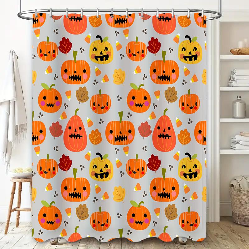 Halloween-themed Shower Curtain Featuring Colorful Pumpkins, Perfect for Spooky Season Bathroom Decor Decorate Your Space with