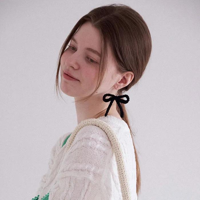 No.201 / Ribbon Crochet Earrings (Silver 925) _ Black