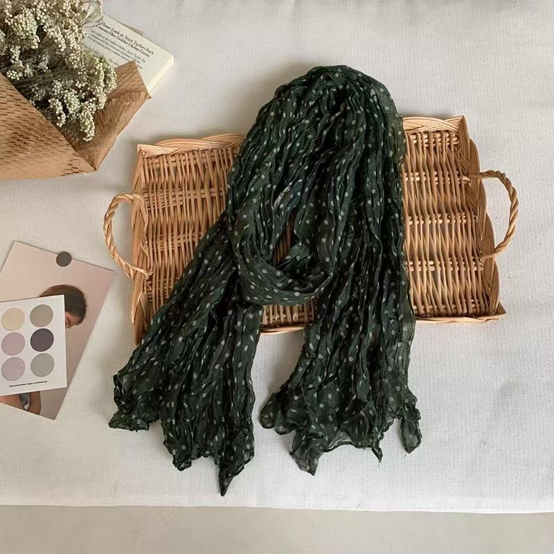 Vintage Cotton and Linen Scarf for Women Autumn and Winter Printed Thin Pleated Scarf Silk Scarf