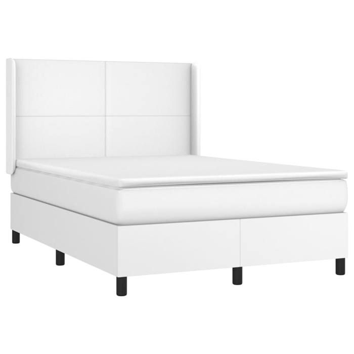 Exclusive House - Slatted Bed Base with Mattress White 140x190cm Faux Leather