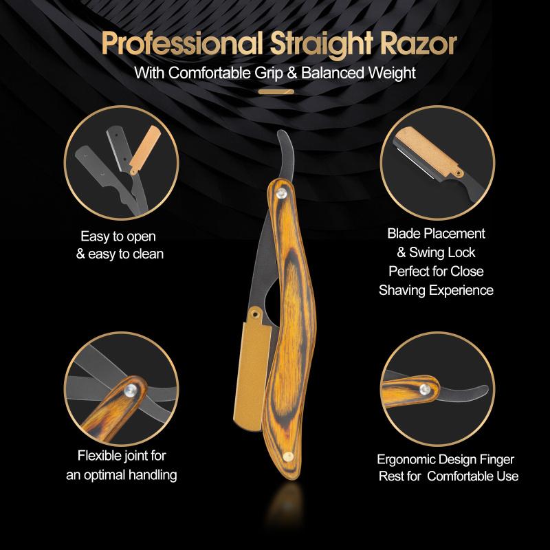 CESTOMEN Brown Senior Wood Handle Folding Beard Care Shaving Razor Hair Salon Shaver Replaceable Blade Hair Knife