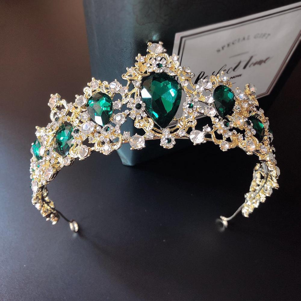 Bridal Jewelry Green Crown Necklace Earrings Three Piece Suit Wedding Dress Wedding Accessories