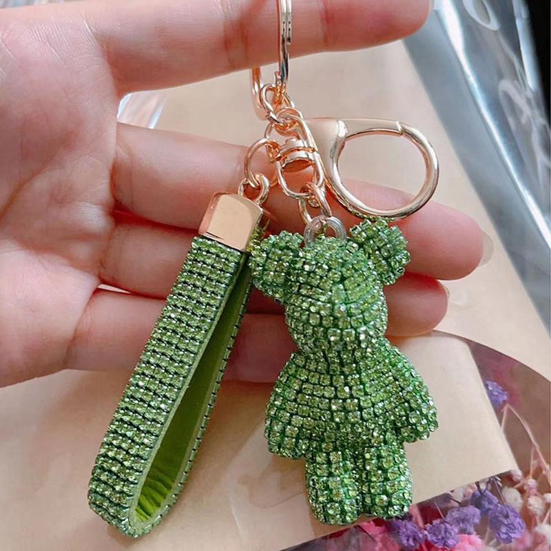 Creative Diamond bear Car Keychain hand-made luxury keychain rhinestone keychain Bag Pendant Doll girl gift pendant