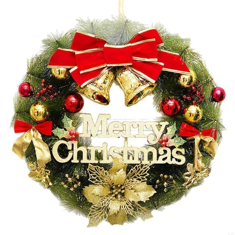 Christmas Wreath Merry Christmas Front Door Ornament Wall Artificial Pine Garland for Party DGreenr