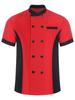 Unisex Kitchen Uniform Short Sleeve Color Block Chef Jacket Cook Coat Men Women Work Top
