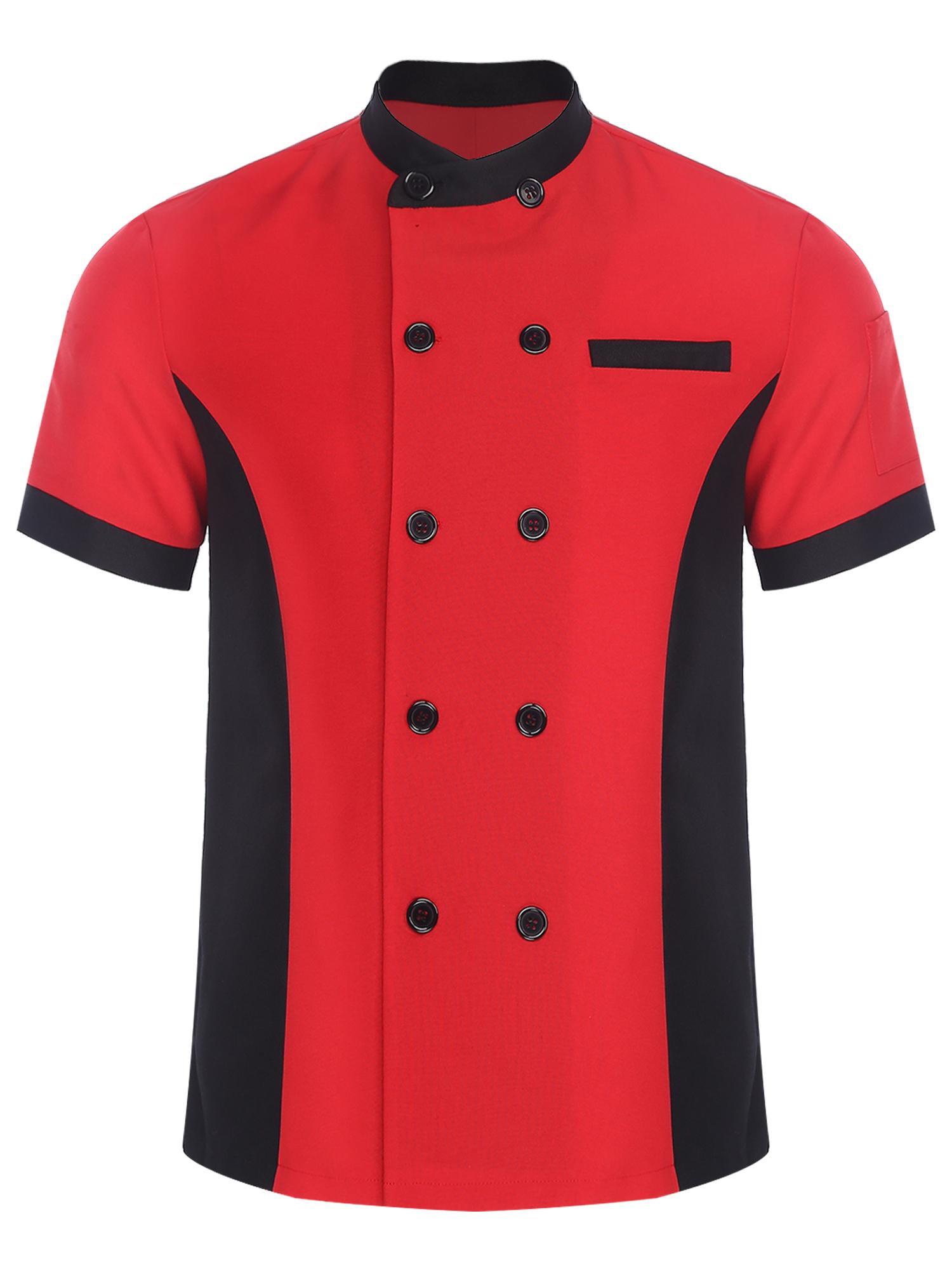 

Unisex Kitchen Work Uniform Top Short Sleeve Color Block Chef Jacket Cook Coat S червоний/чорний