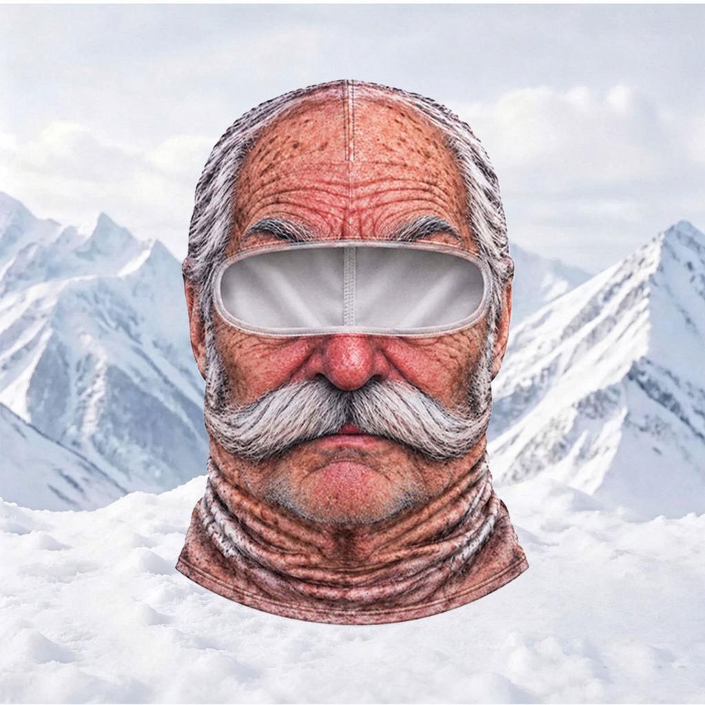 3D-gedruckte Vollgesichtsmaske für alten Mann, winddichte Winter-Skimütze, lustige realistische Gesichtsbedeckung für Motorrad, Wandern, Outdoor-Sport