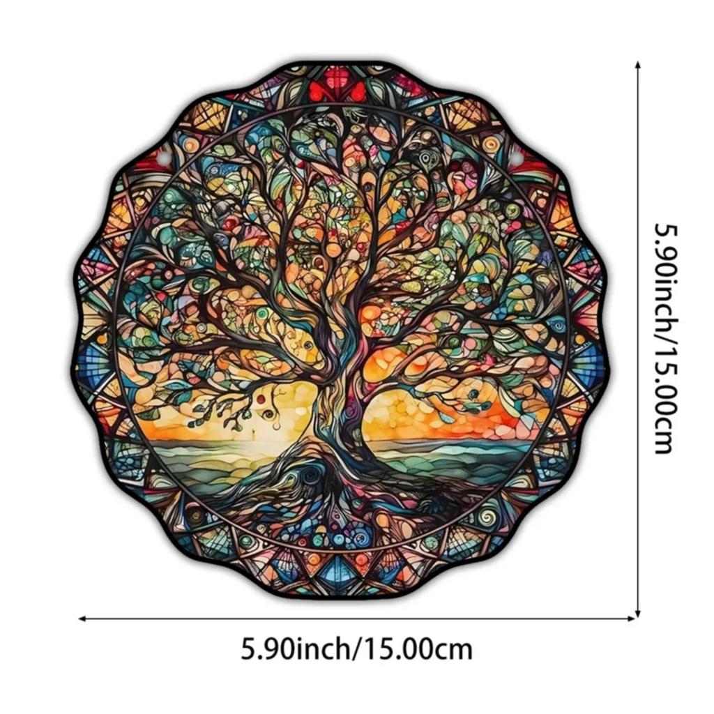 1PC Tree of Life Wall Decor Acrylic Round Ornament for Indoor Outdoor Welcome Sign Sunlight Hanging Tag Room Decor Aesthetic