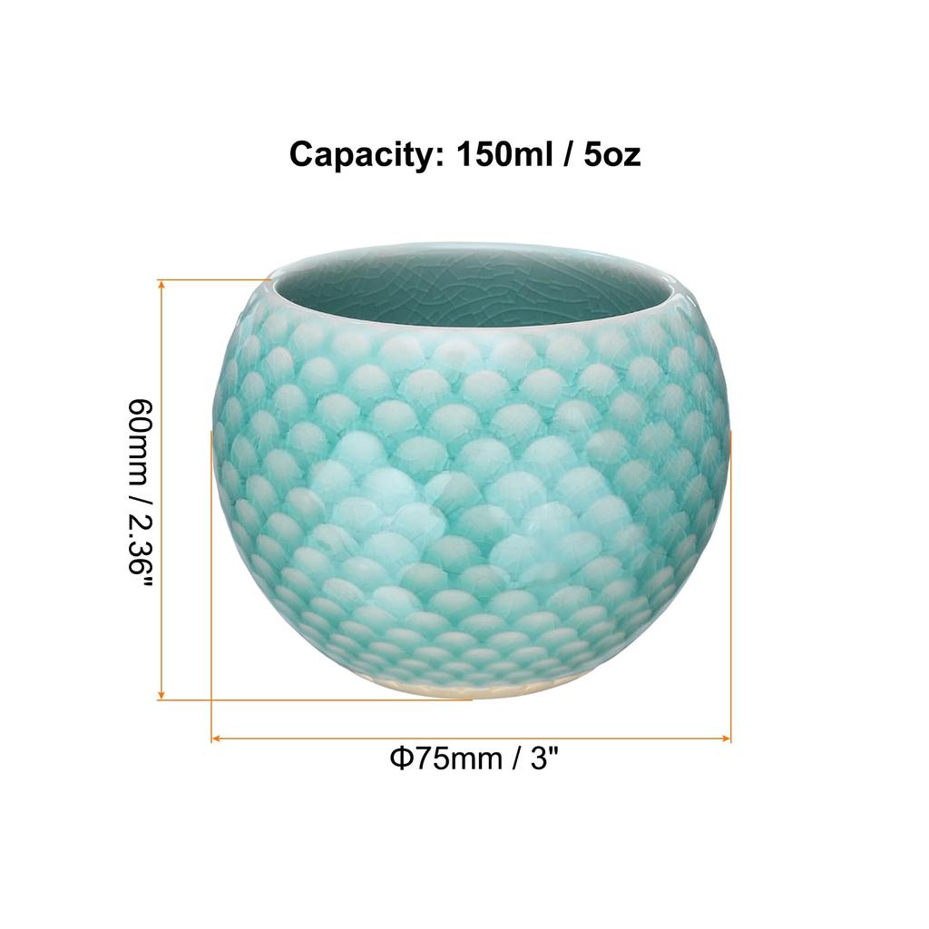 Uxcell 2-Piece Handmade Tea Bowl, 150ml5oz, Chinese-Japanese Ceramic Gongfu Tea Set, Blue, for Home Gifts