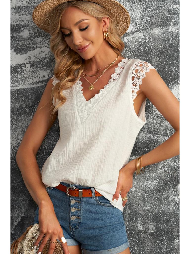 Women's Summer 2025 Pleated Lace Tank Top - New Style Fashion