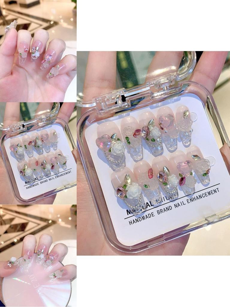 Original Handcrafted Ice Sealed Rose Nail Stickers With Beautiful Glass-like Effect