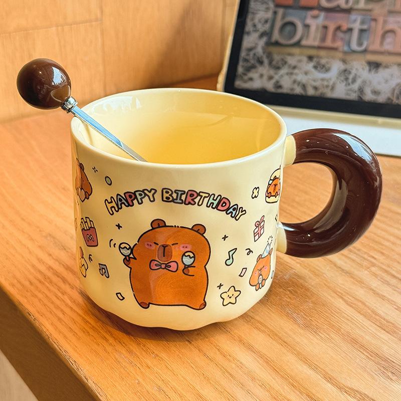Cute Cartoon Ceramic Mug with Lid for Girls, Girlfriends, Birthday Gifts, Children's Gifts, Practical Cups, Gift Box.
