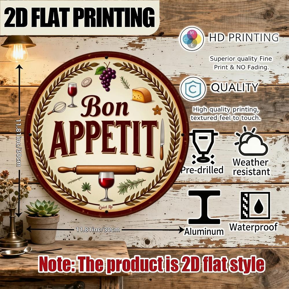 Vintage D Metal Sign Bon Appetit Round Wall Decor x Inch Kitchen Art Floral Design for Home Office Party